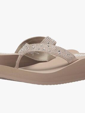 Yellow Box Taupe Rhinestone Wedge Thong Sandals for Women